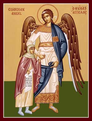 Guardian Angel with Girl lithographed print (wallet size)